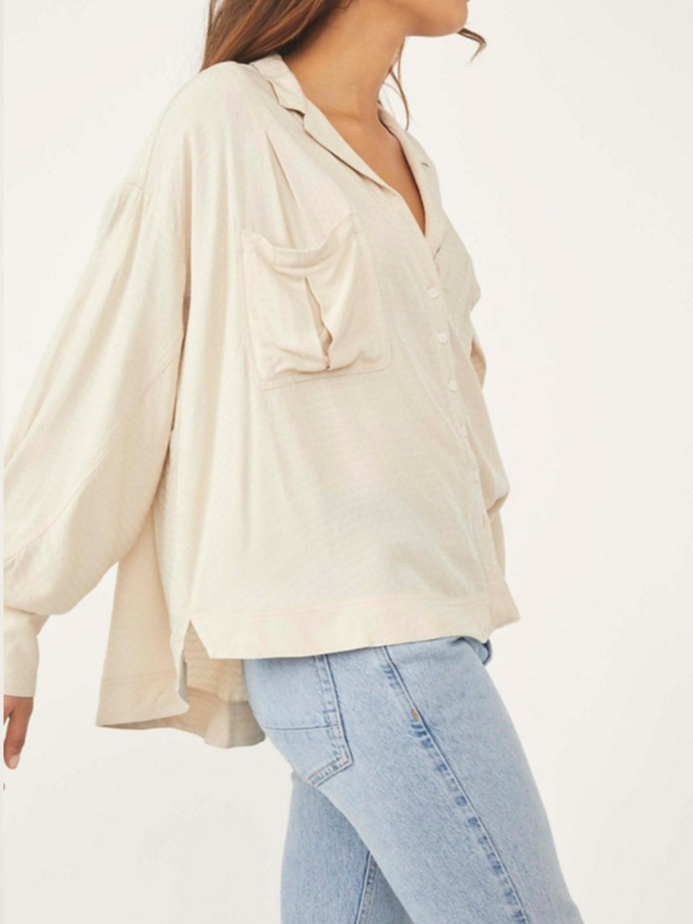 Free People Erin Cream Oversized Button-Down Shirt Small